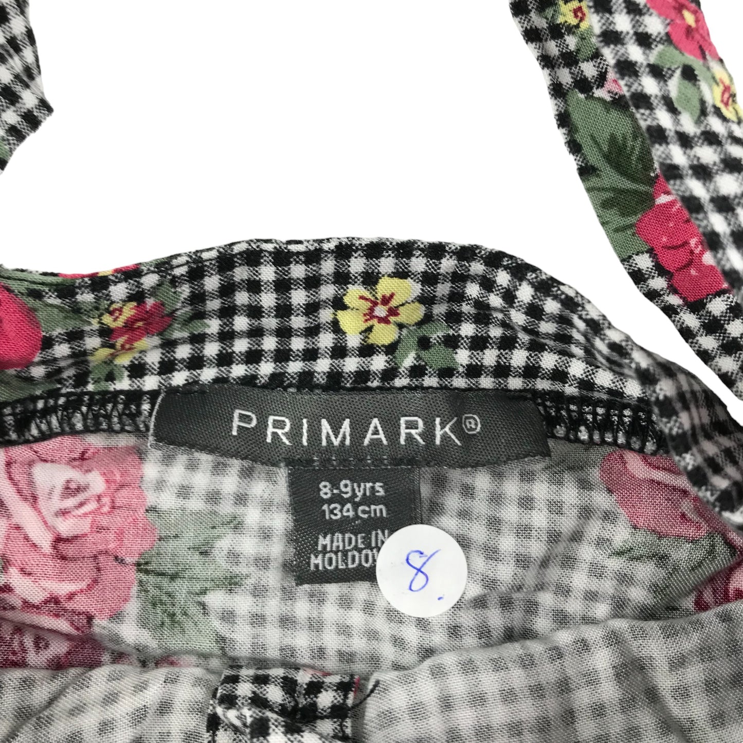 Primark Top Age 8 Black and White Checked Floral Crop Top