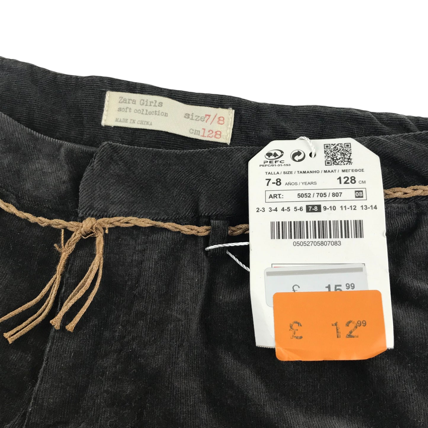 Zara shorts 7-8 years charcoal corduroy