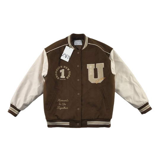 Zara bomber jacket 9-10 years brown and white relaxed fit