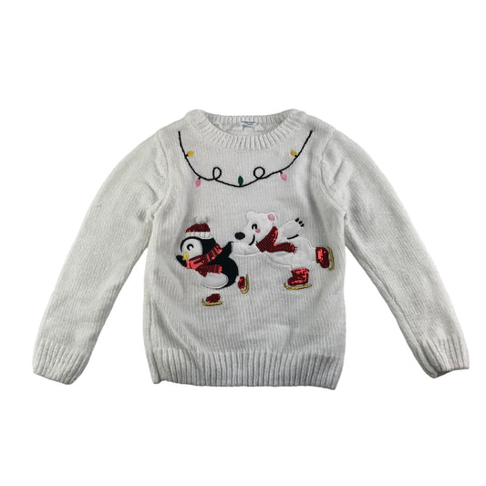 Primark festive jumper 5-6 years white penguin and polar bear ice skating graphic