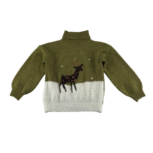 Tu Jumper 5-6 years green and white two tone with sequin deer festive