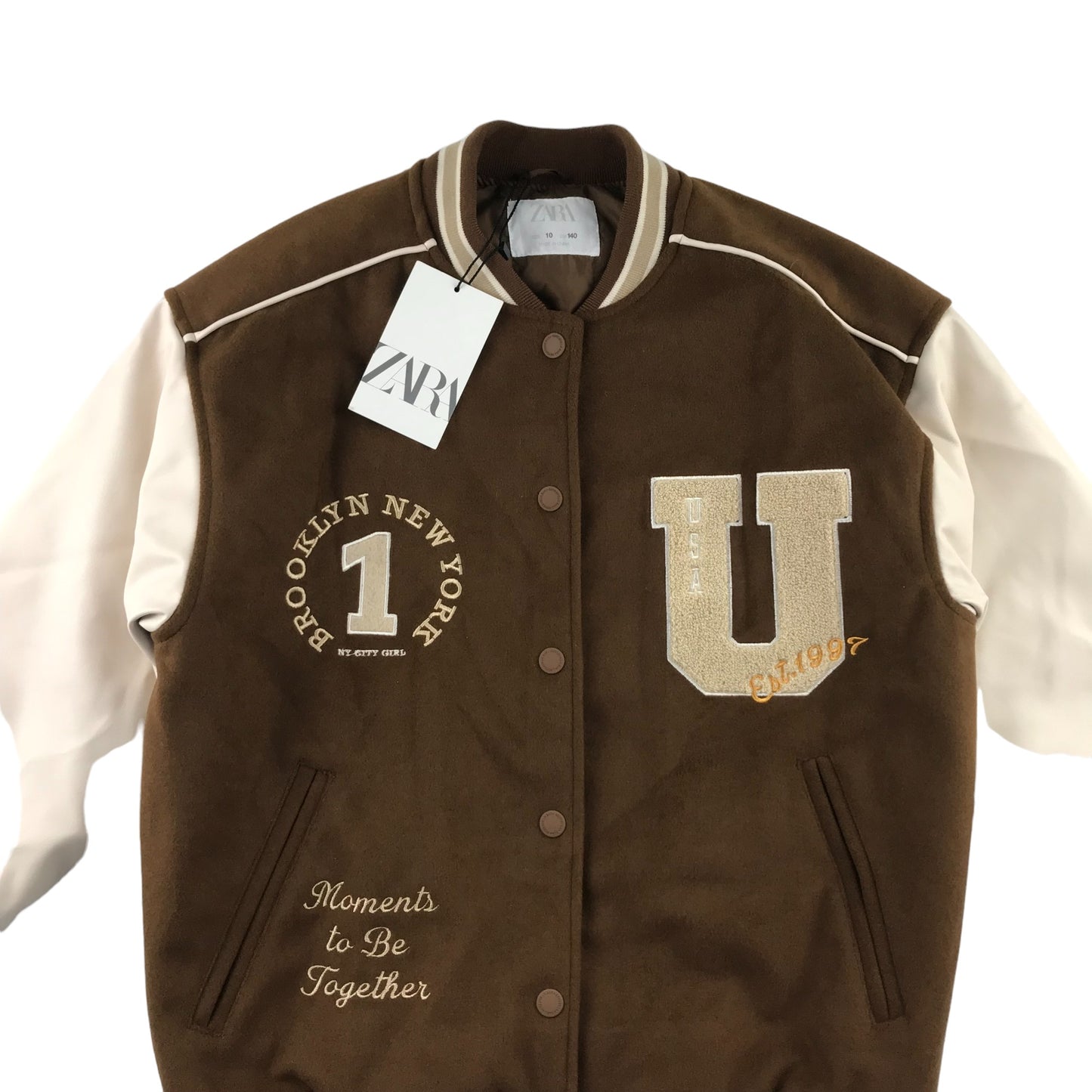 Zara bomber jacket 9-10 years brown and white relaxed fit