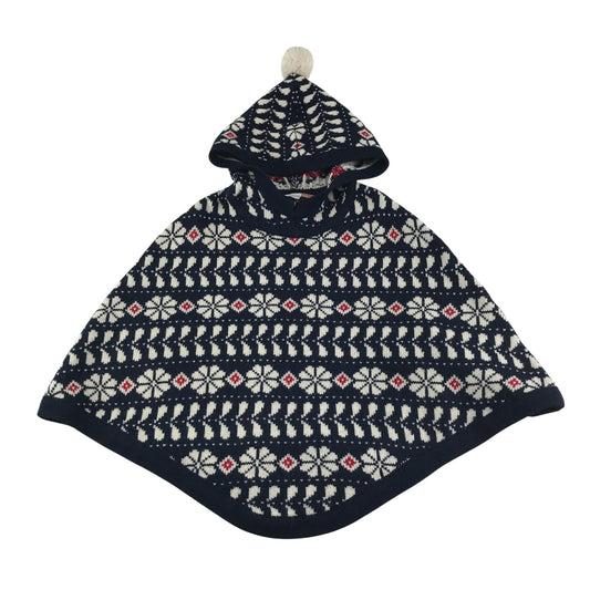 John Lewis Poncho Jumper 5-6 years navy with white winter snowflake pattern