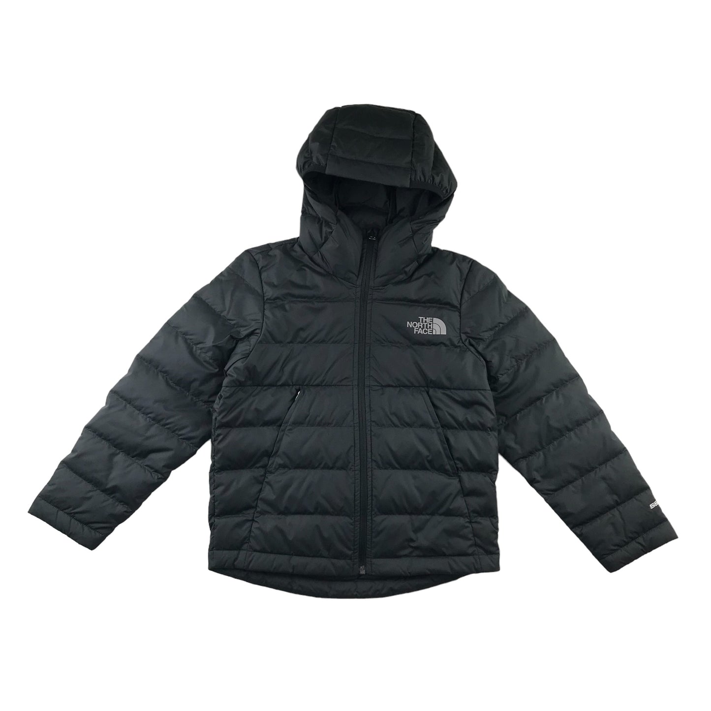 The North Face jacket 7-8 years black hooded puffer