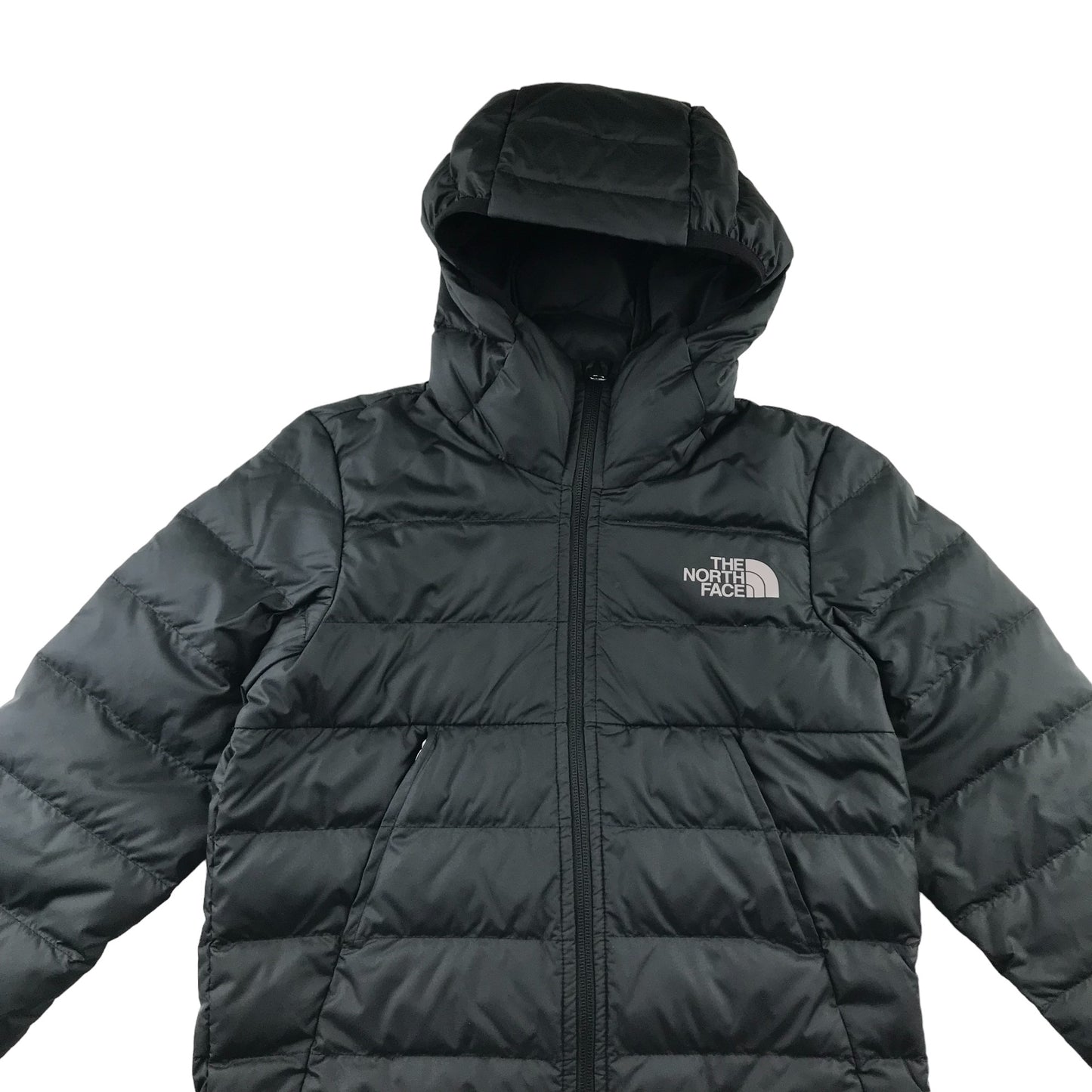 The North Face jacket 7-8 years black hooded puffer