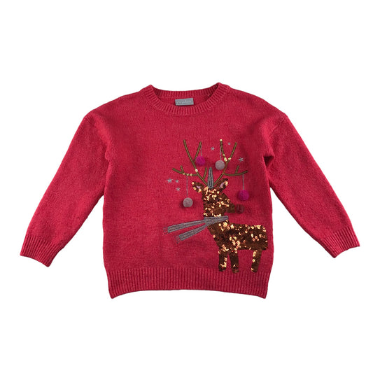 Matalan festive jumper 5-6 years red reindeer sequin graphic