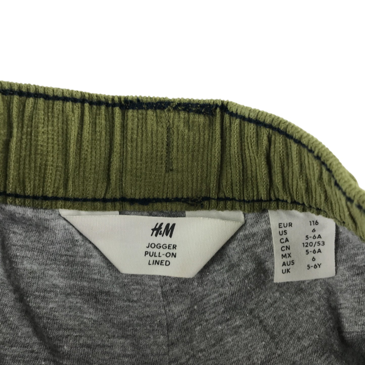 H&M trouser 5-6 year khaki pull on corduroy lined cotton
