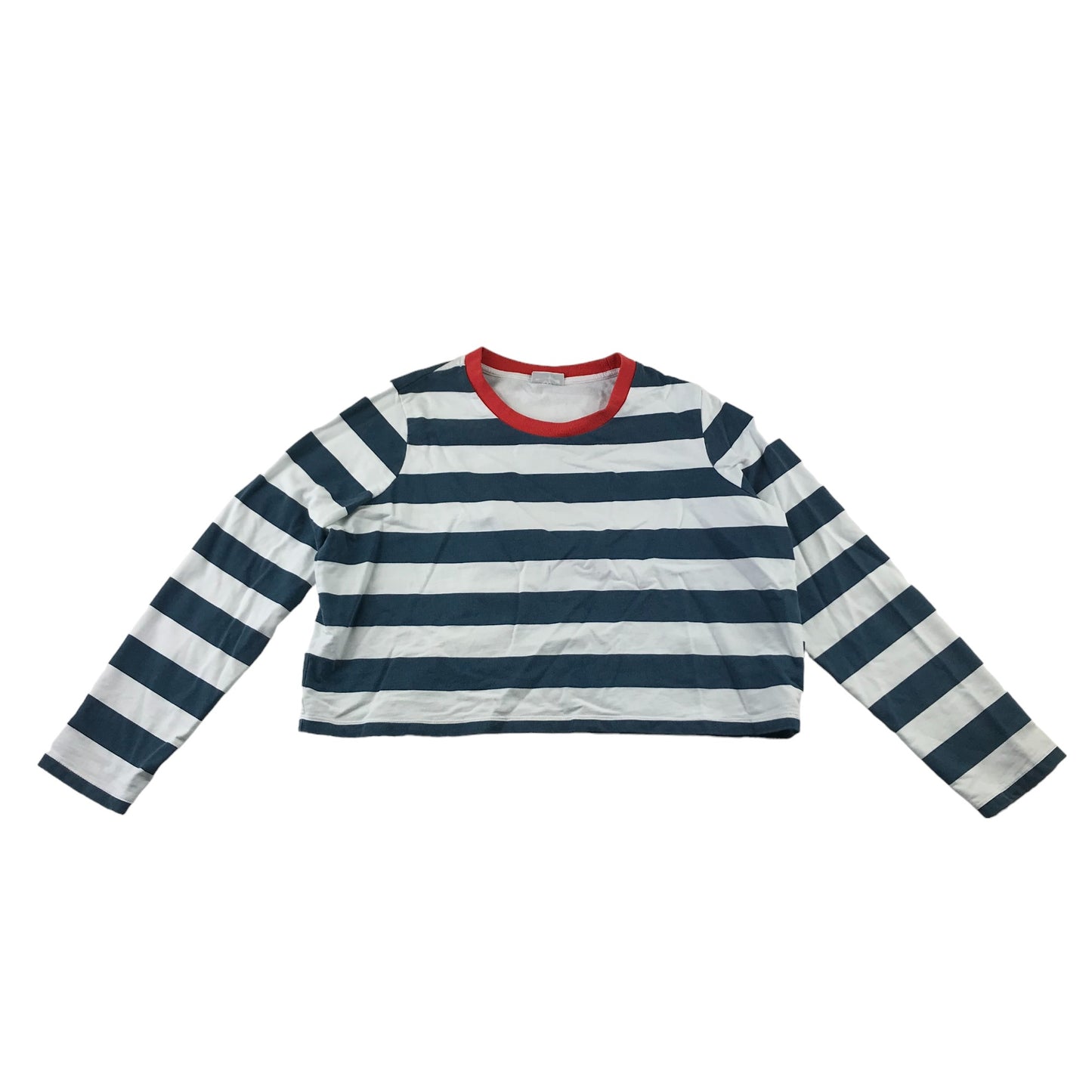 Noisy May T-shirt women size Sl Navy and White Stripy Cropped Cotton