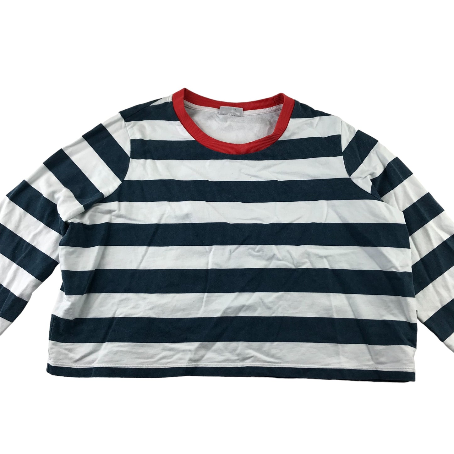 Noisy May T-shirt women size Sl Navy and White Stripy Cropped Cotton