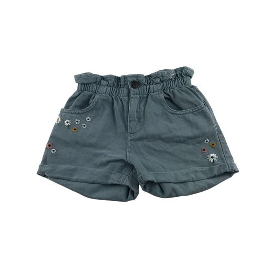 M&S shorts 8-9 years blue denim floral embroidery cotton