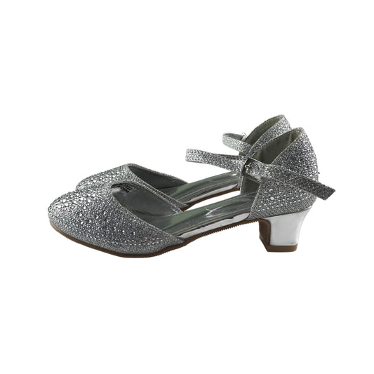 Spot on heels shoe size UK 13 junior silver sparkly gem covered two part kitten heel sandals