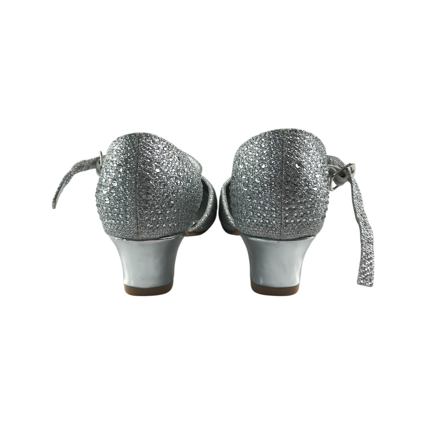 Spot on heels shoe size UK 13 junior silver sparkly gem covered two part kitten heel sandals