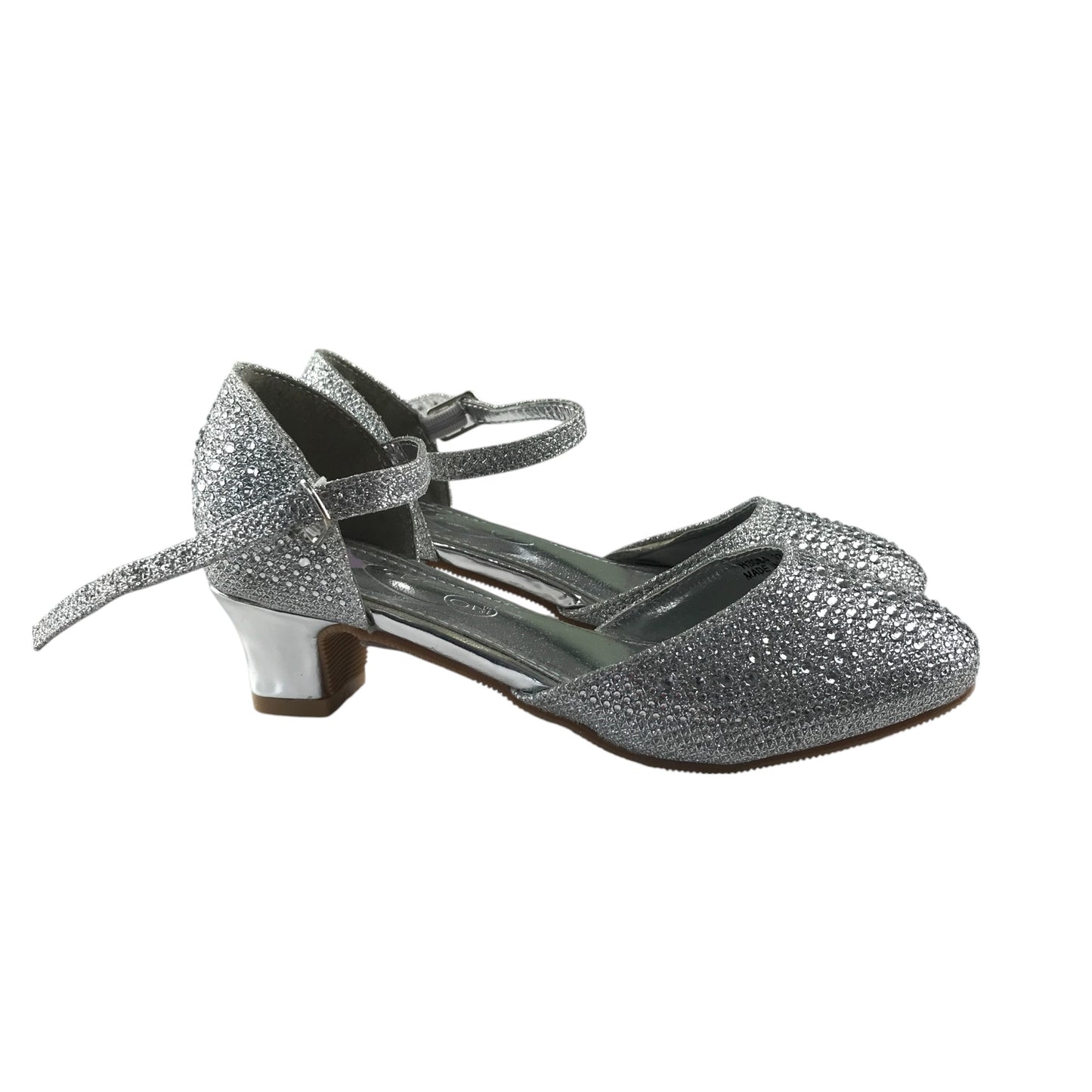 Spot on heels shoe size UK 13 junior silver sparkly gem covered two part kitten heel sandals