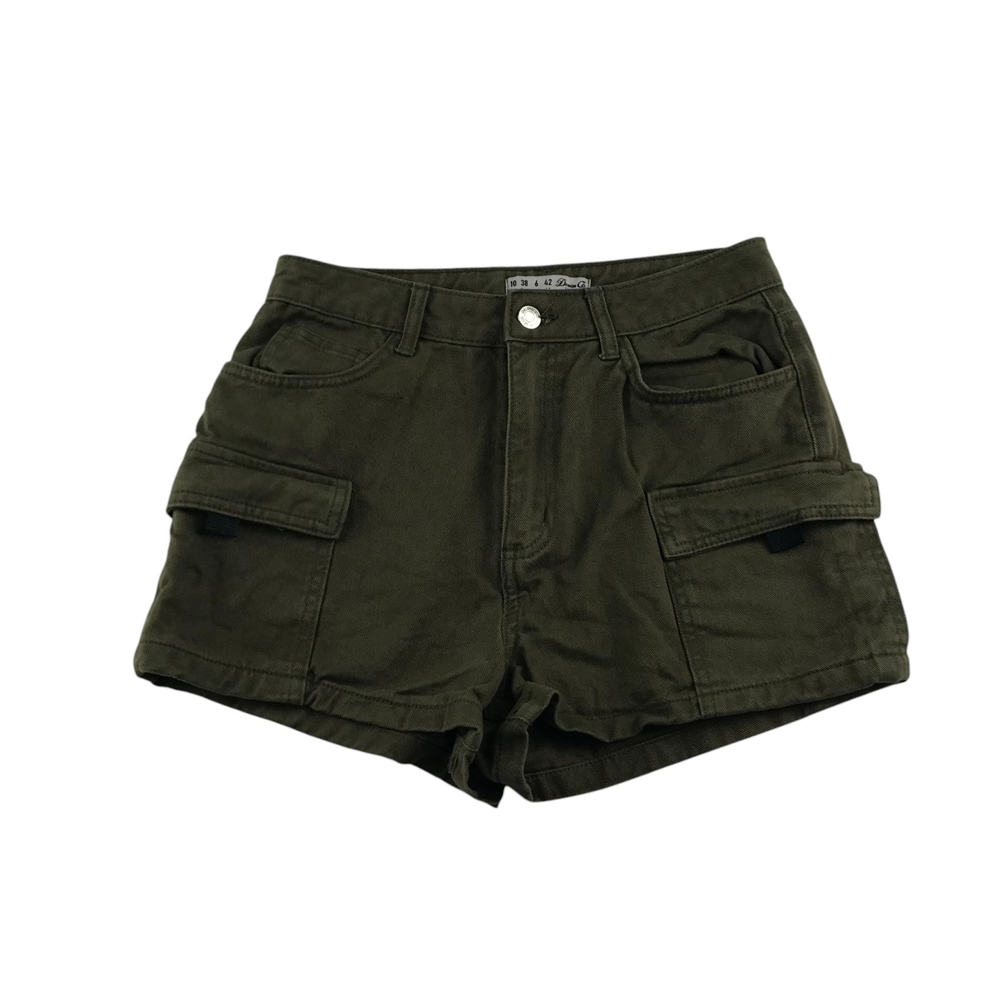 Primark shorts women's size UK 10 dark khaki green denim style