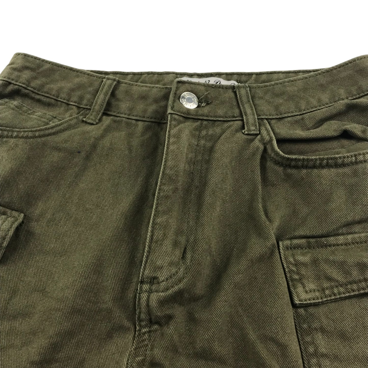 Primark shorts women's size UK 10 dark khaki green denim style