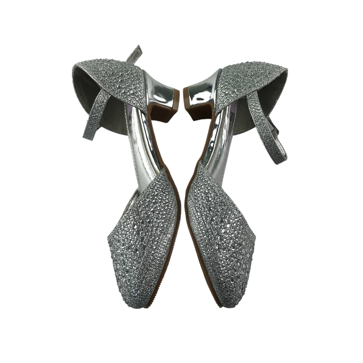 Spot on heels shoe size UK 13 junior silver sparkly gem covered two part kitten heel sandals