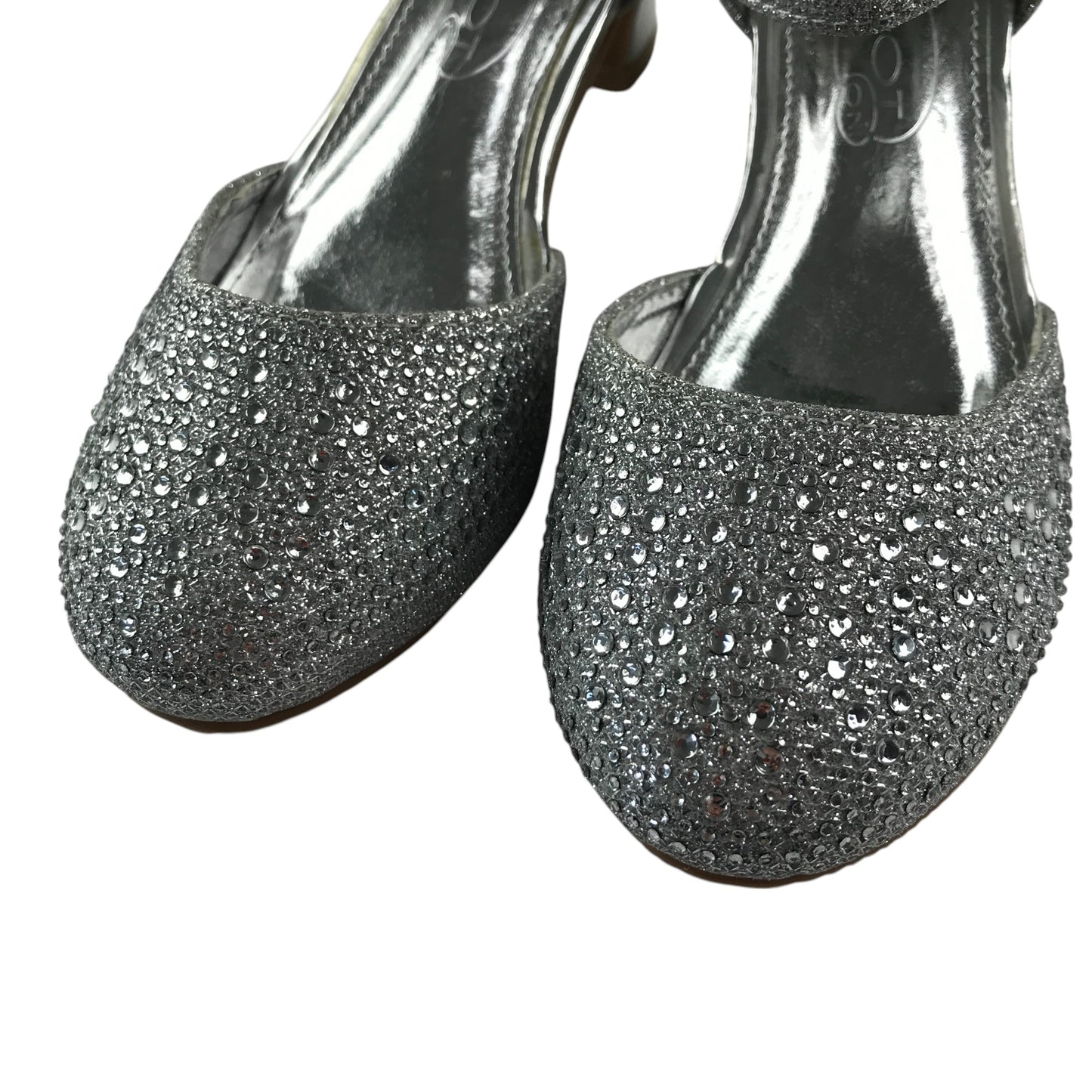 Spot on heels shoe size UK 13 junior silver sparkly gem covered two part kitten heel sandals