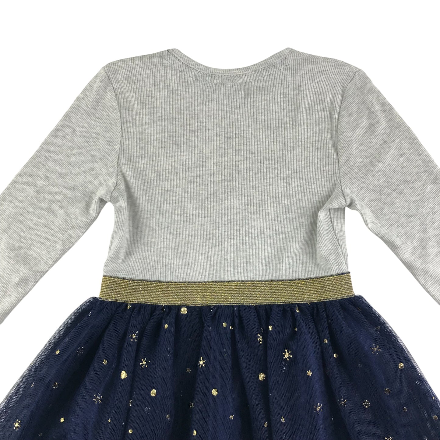 Primark dress 5-6 years grey t-shirt Elsa graphic with navy sparkly tulle