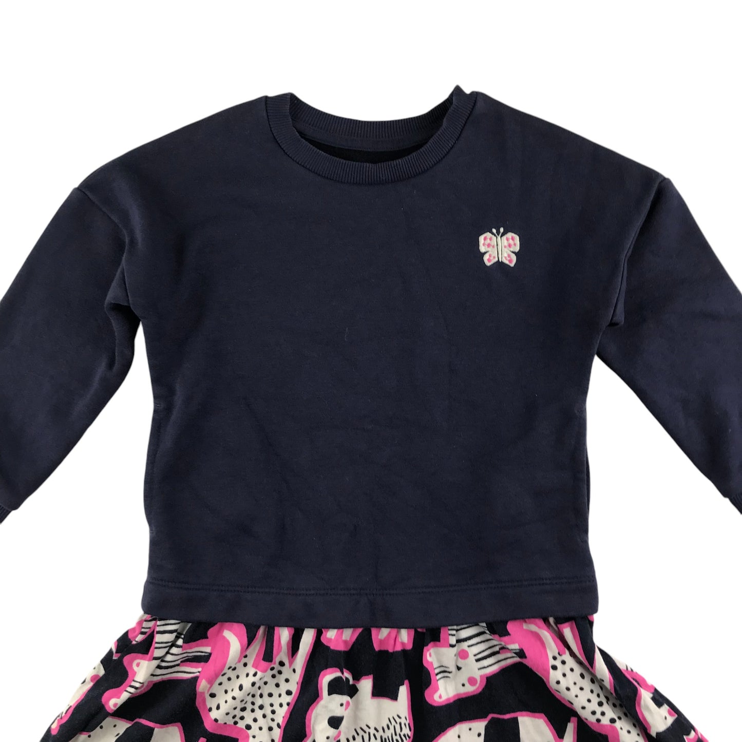 Nutmeg dress 4-5 years navy sweatshirt with animal graphic skirt