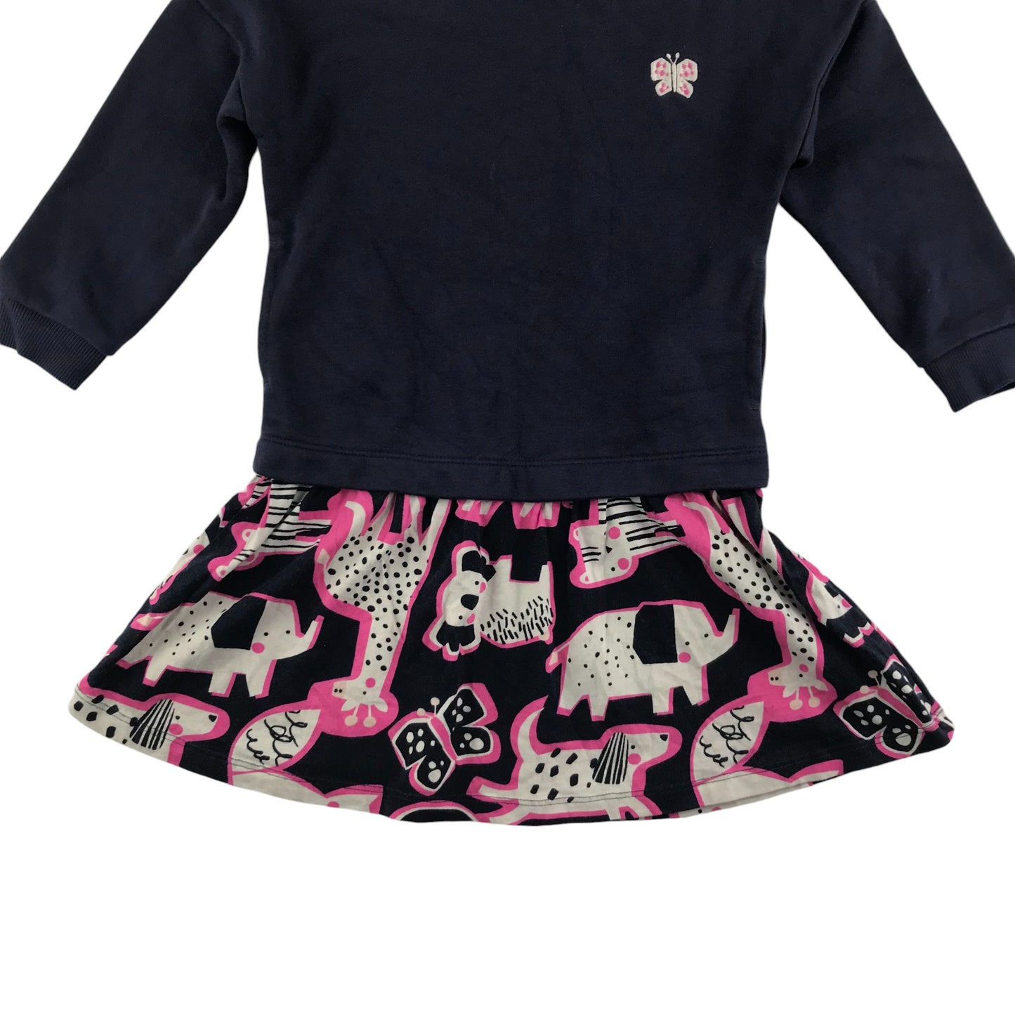 Nutmeg dress 4-5 years navy sweatshirt with animal graphic skirt