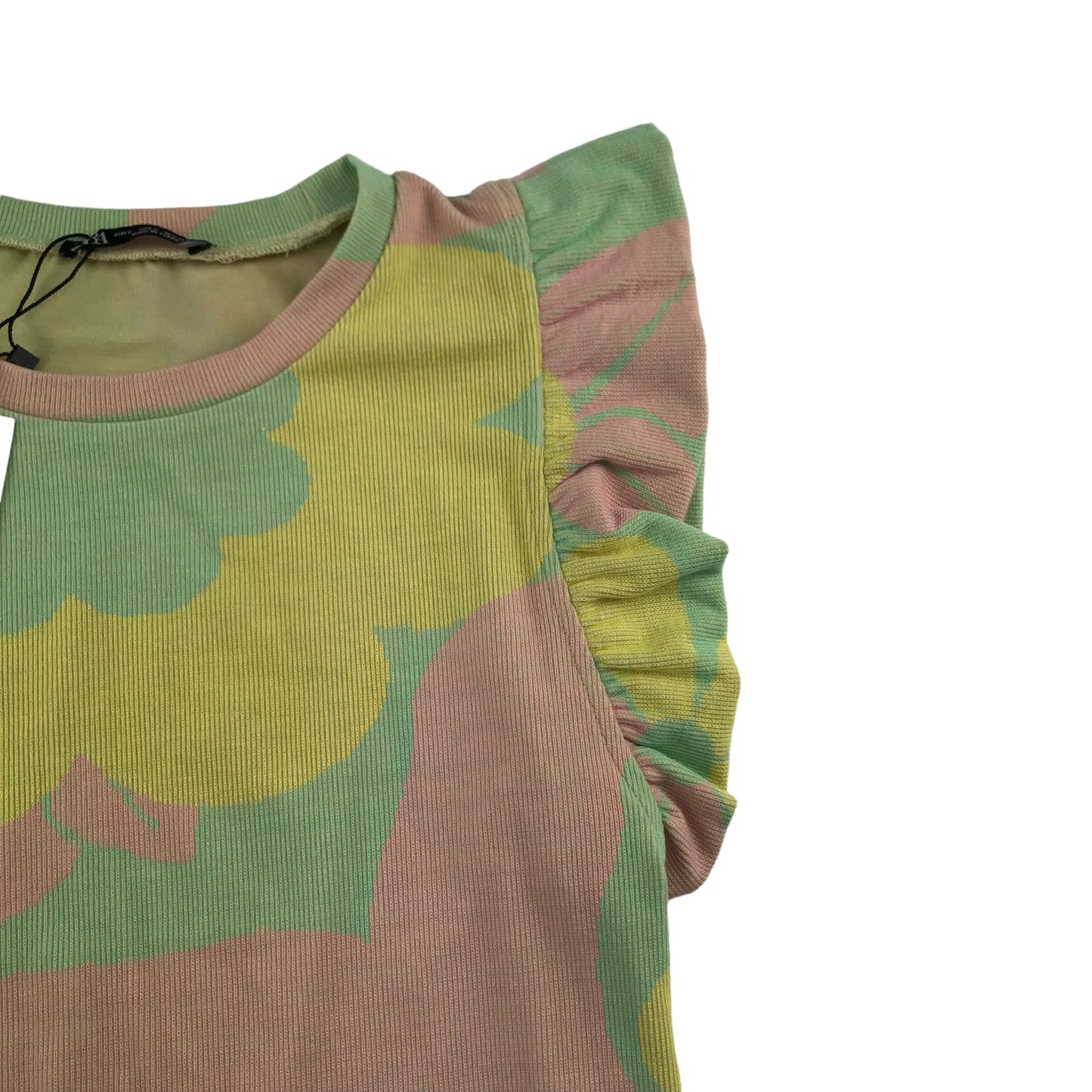 Zara Top Size Women S Light Green Yellow Pink Cropped Frilled Sleeveless