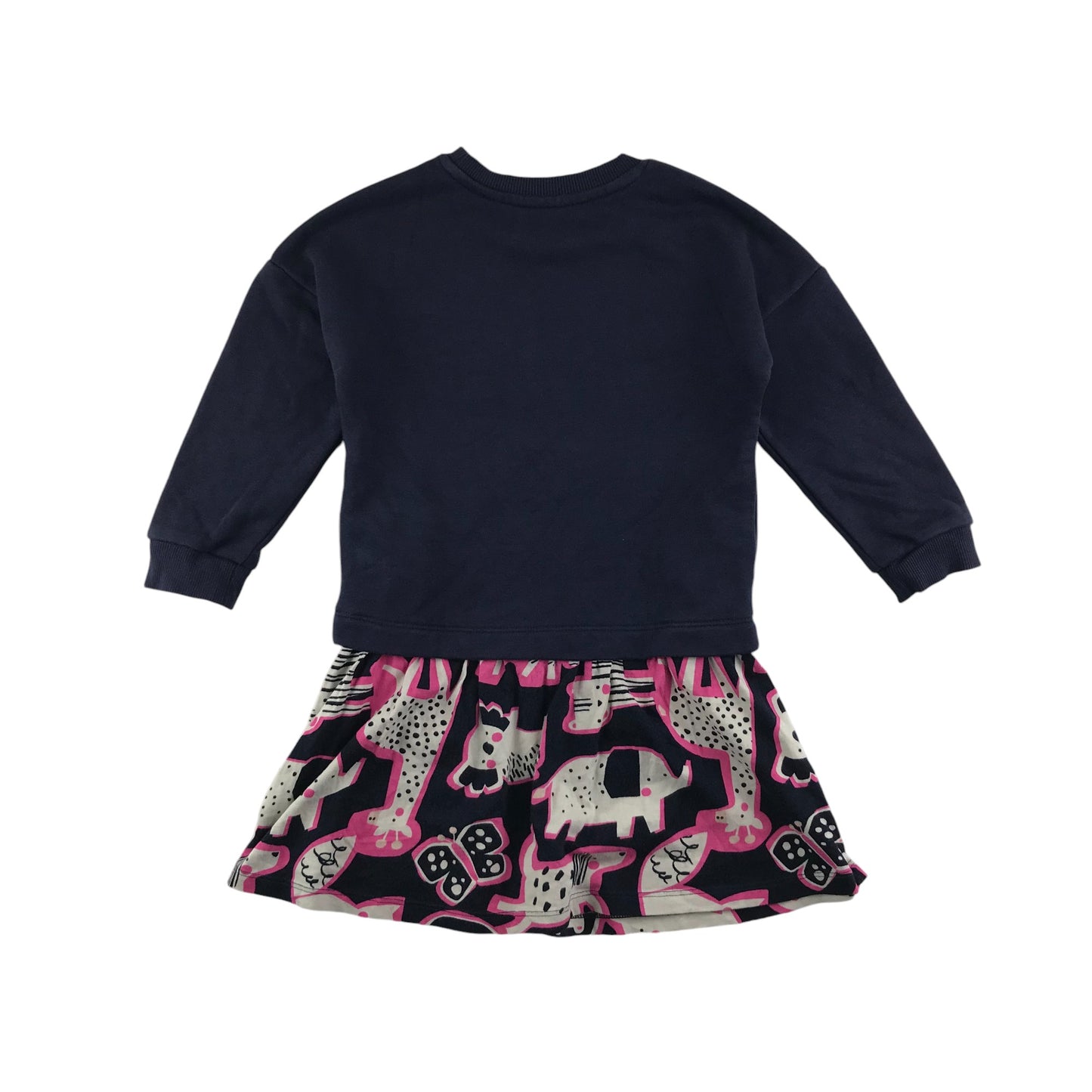 Nutmeg dress 4-5 years navy sweatshirt with animal graphic skirt