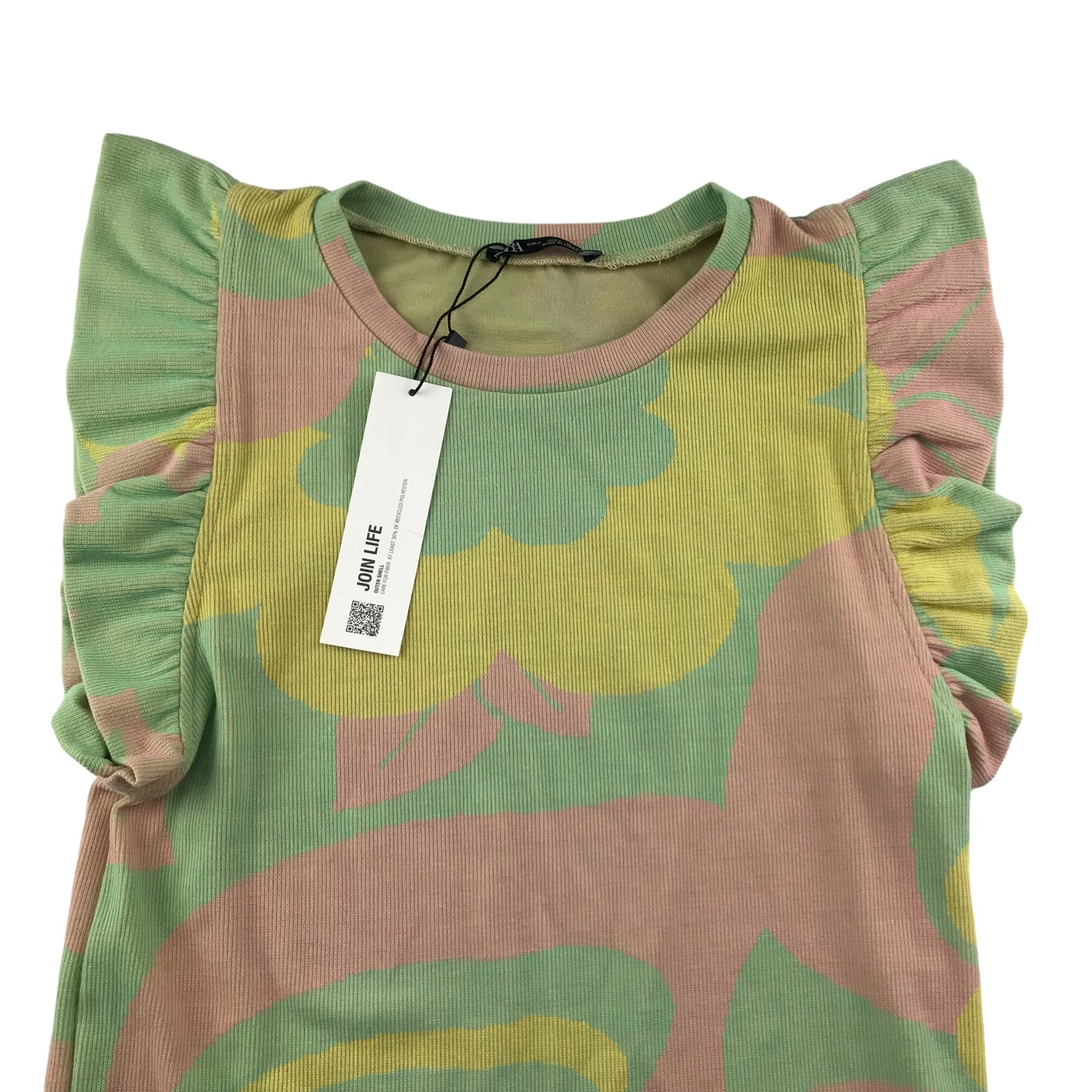 Zara Top Size Women S Light Green Yellow Pink Cropped Frilled Sleeveless