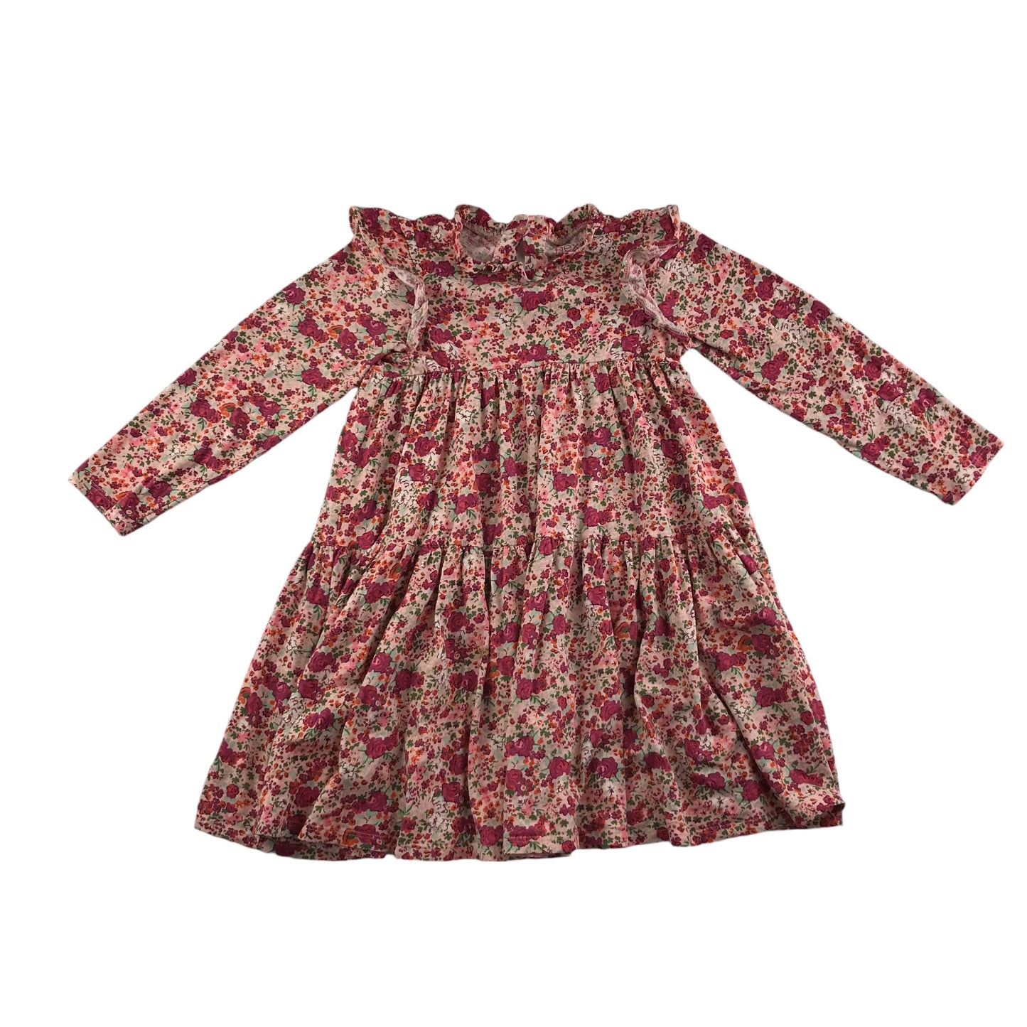 Next dress 6-7 years pink and red floral with frills cotton