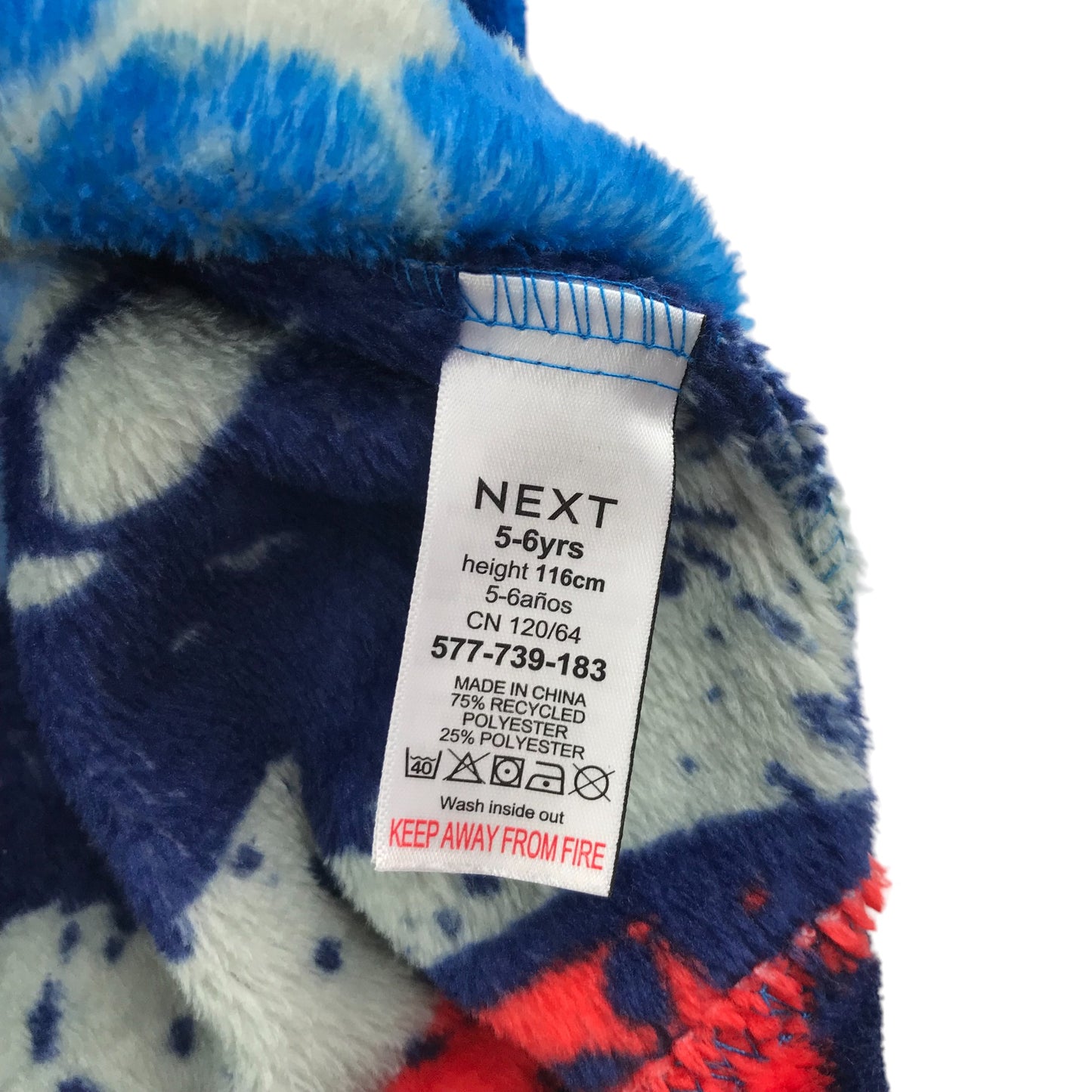 Next dressing gown 5-6 years blue and red graphic pattern