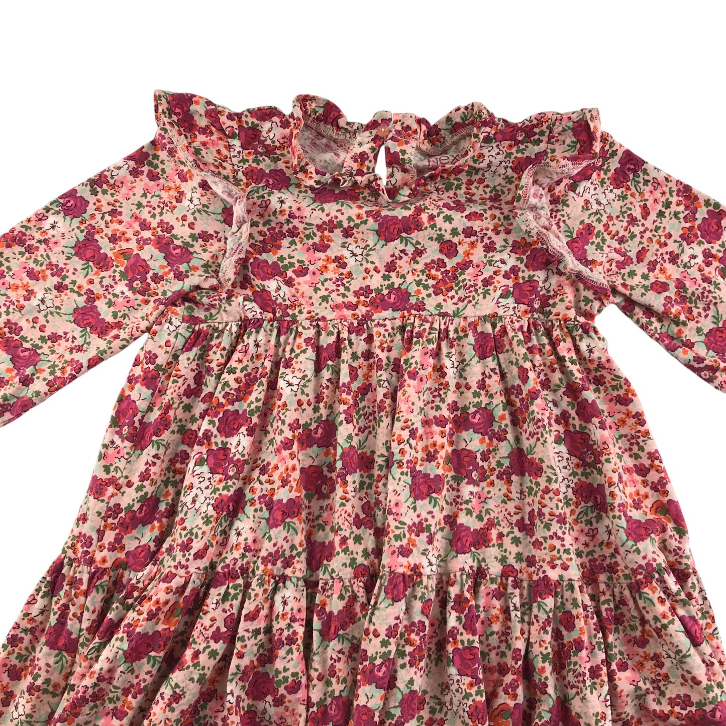 Next dress 6-7 years pink and red floral with frills cotton