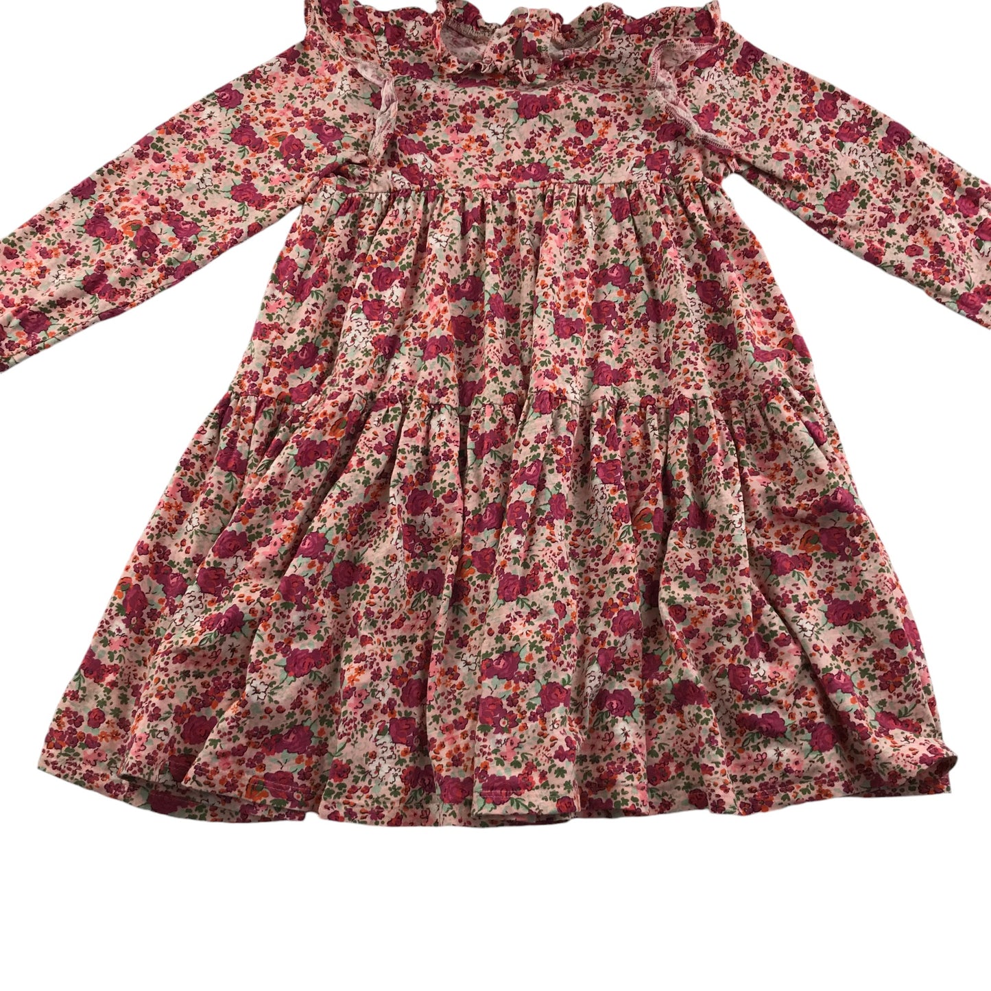 Next dress 6-7 years pink and red floral with frills cotton