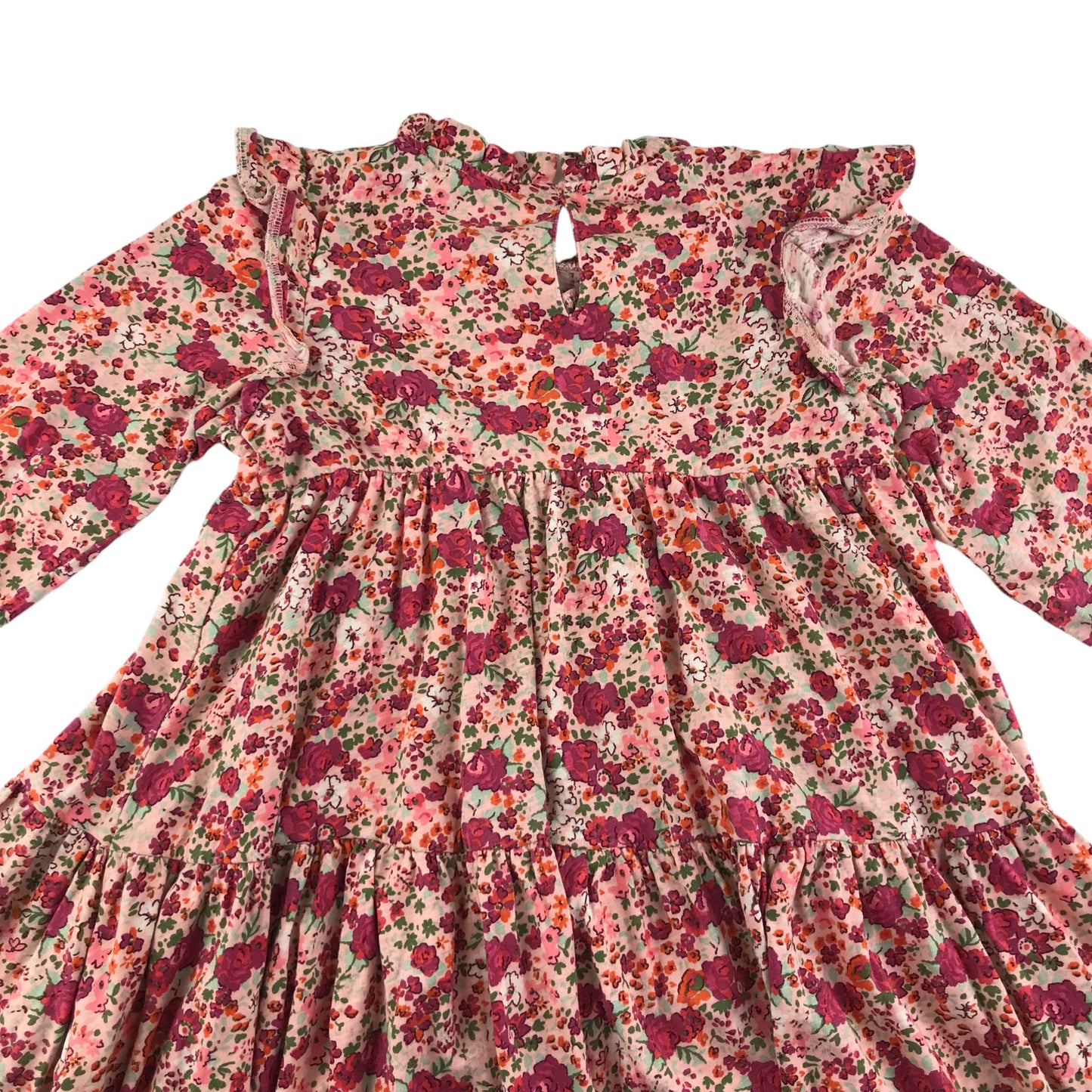 Next dress 6-7 years pink and red floral with frills cotton