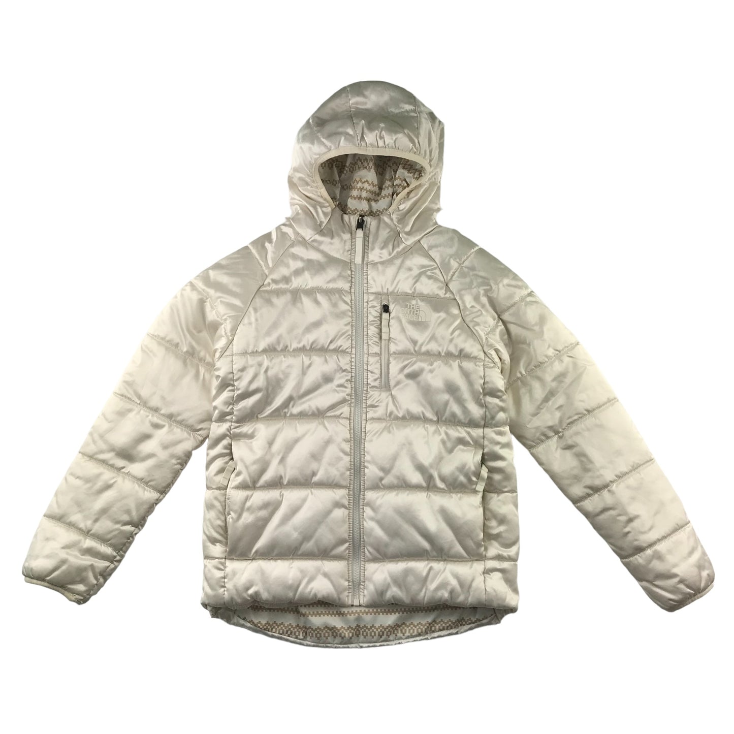 The North Face reversible jacket 11-12 years white and cream pattern puffer