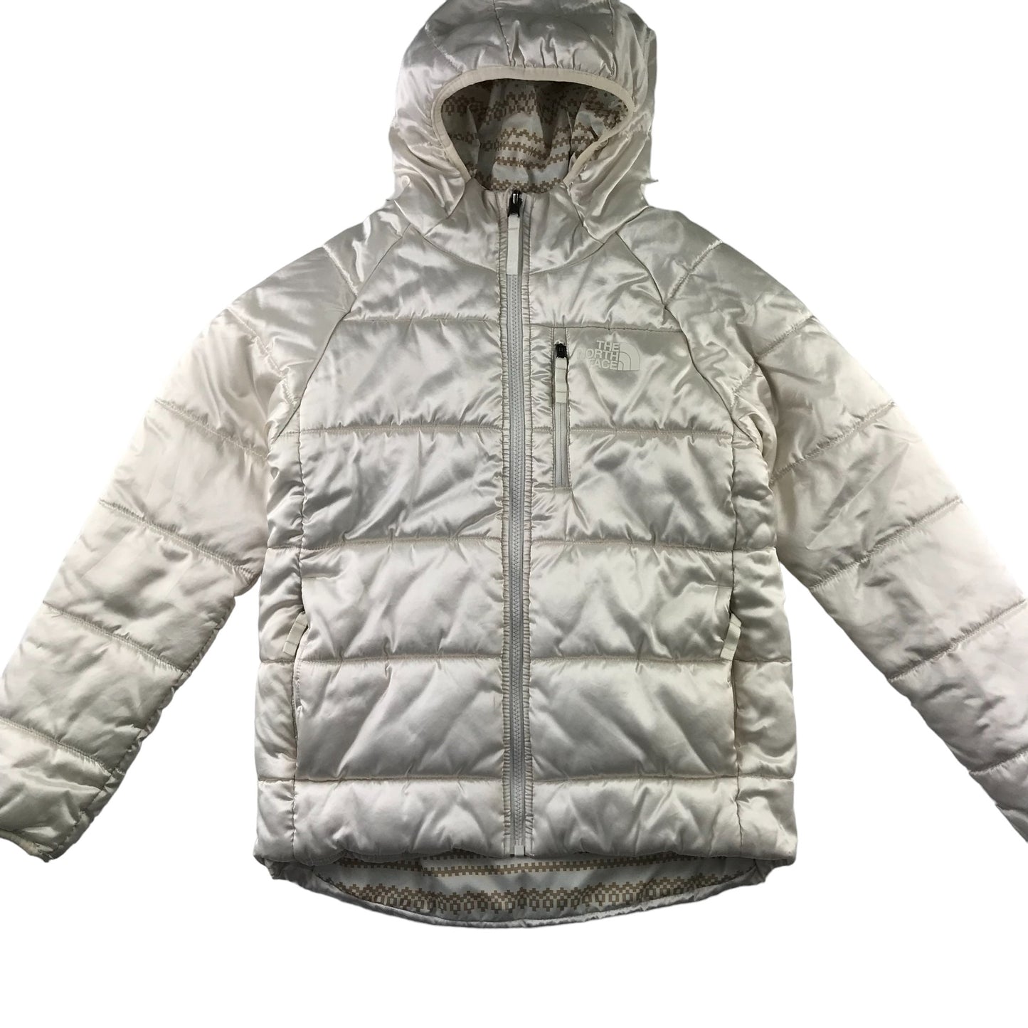 The North Face reversible jacket 11-12 years white and cream pattern puffer