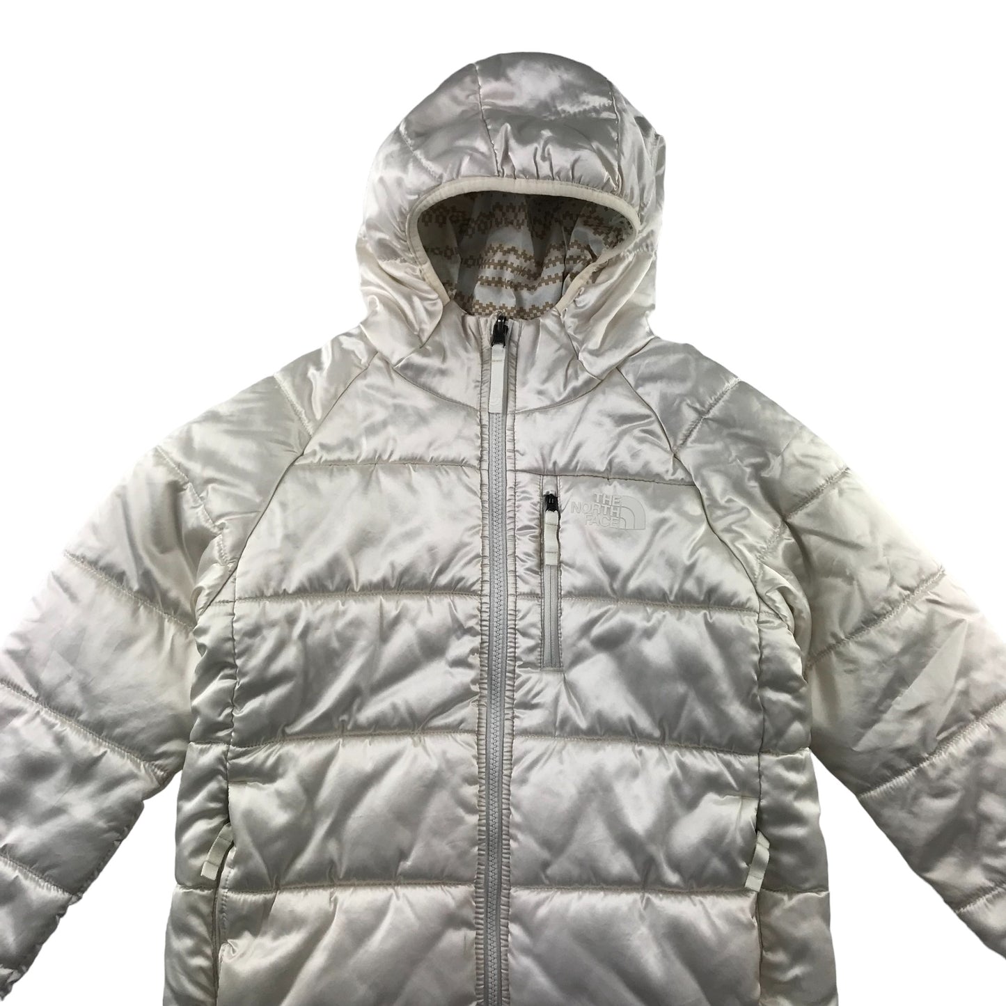 The North Face reversible jacket 11-12 years white and cream pattern puffer