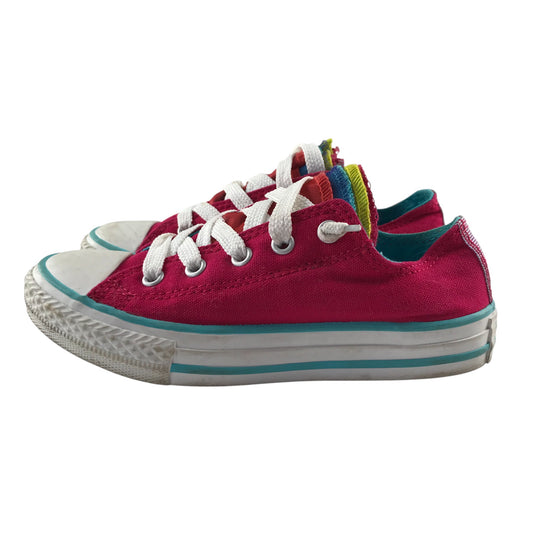 Converse trainers shoe size 12 junior fuchsia pink and multicolour low top with laces