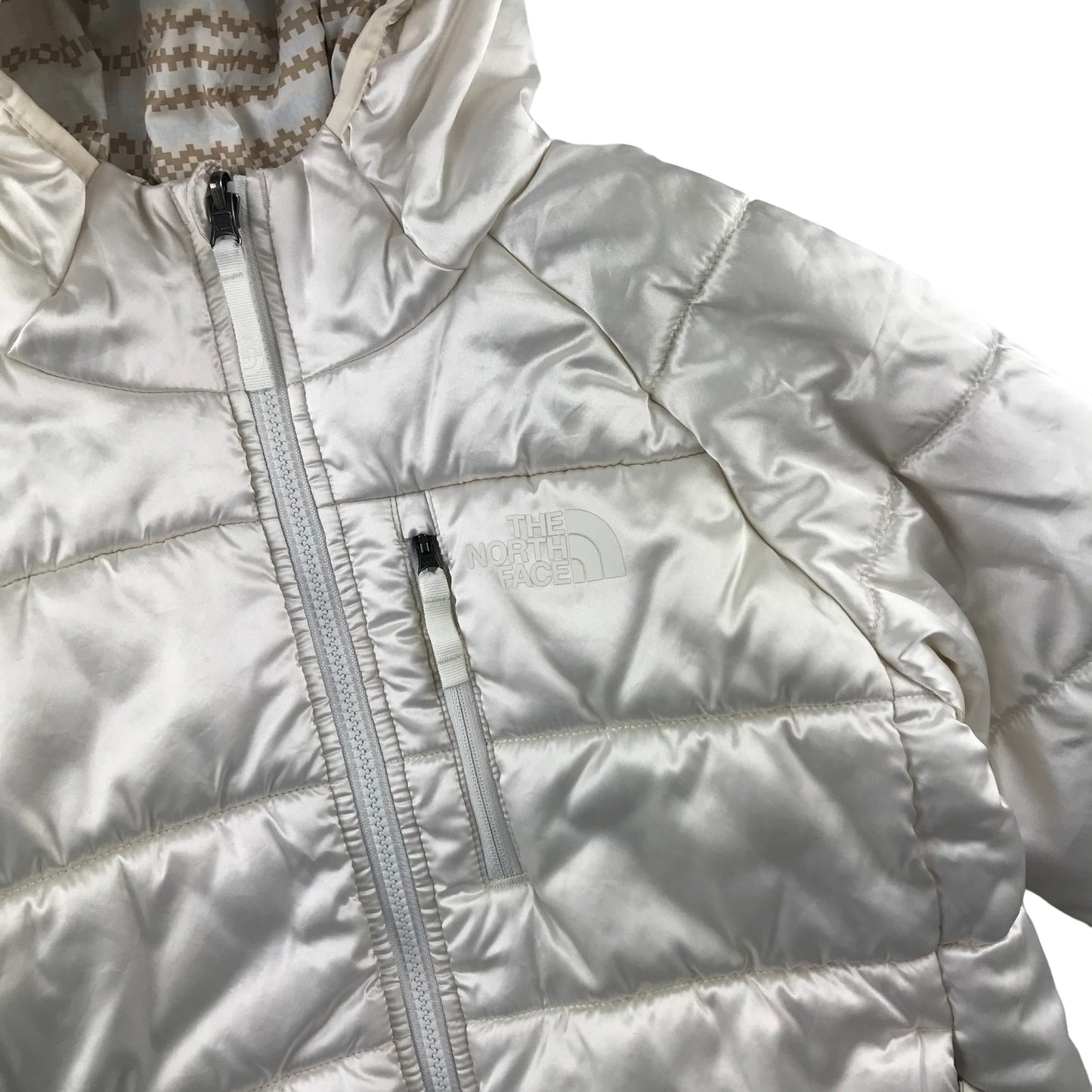 The North Face reversible jacket 11-12 years white and cream pattern puffer