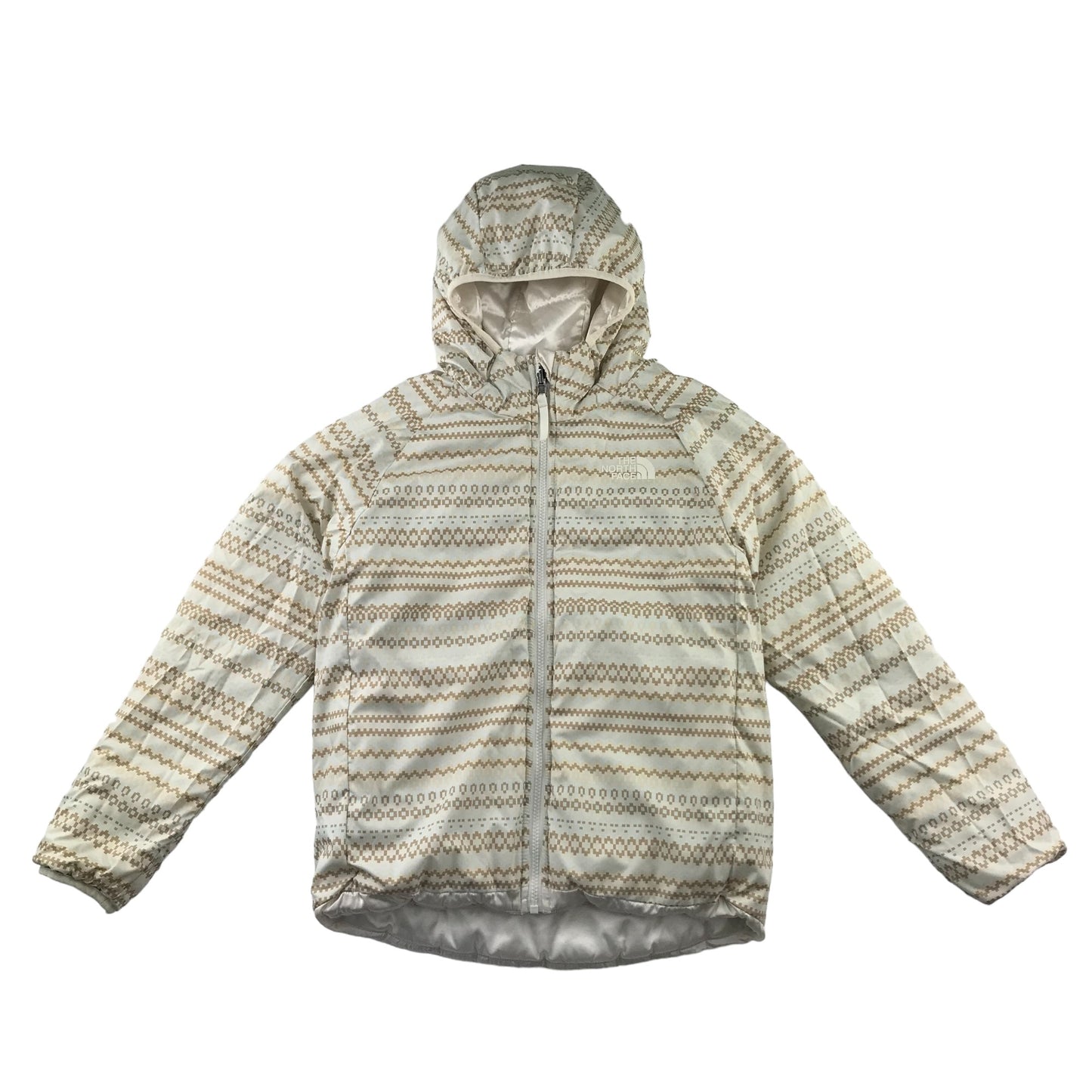 The North Face reversible jacket 11-12 years white and cream pattern puffer