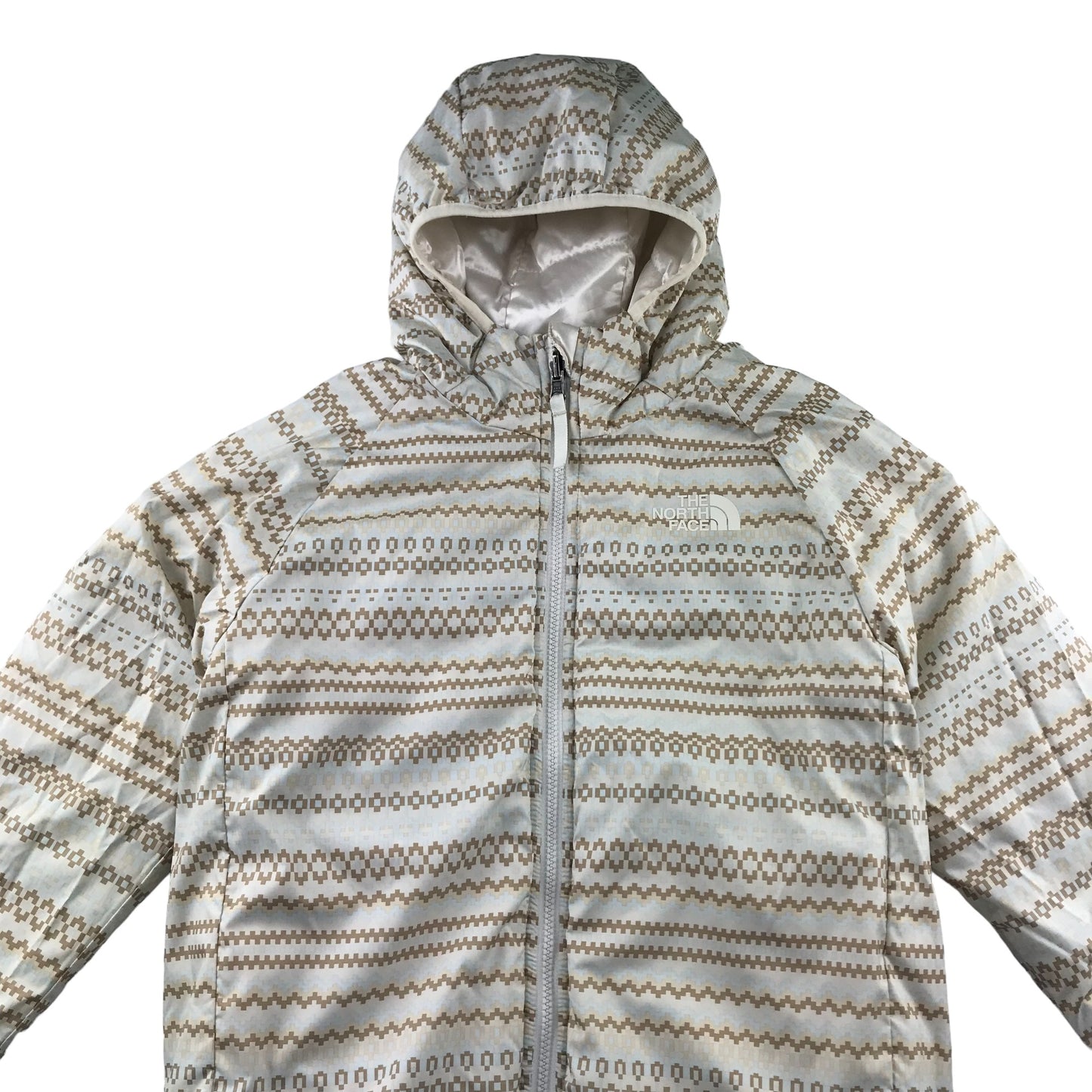 The North Face reversible jacket 11-12 years white and cream pattern puffer