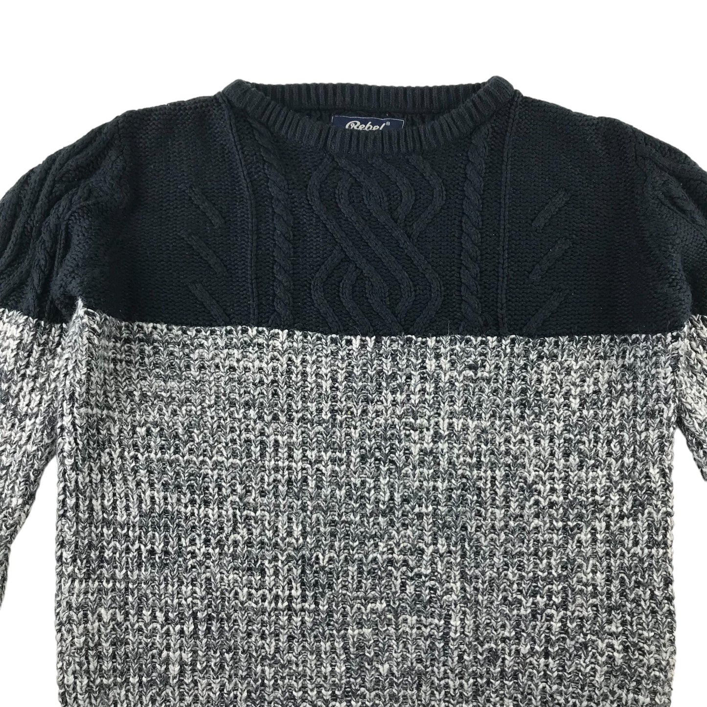 Primark jumper 12-13 years navy panelled cable knit pattern pullover