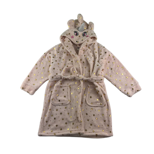 Unicorn dressing gown 5-6 years light pink with golden stars