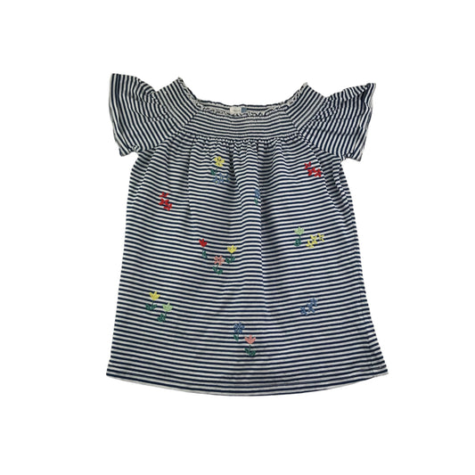 John Lewis Top Age 11 Navy and White Stripy Floral Embroidery Cotton