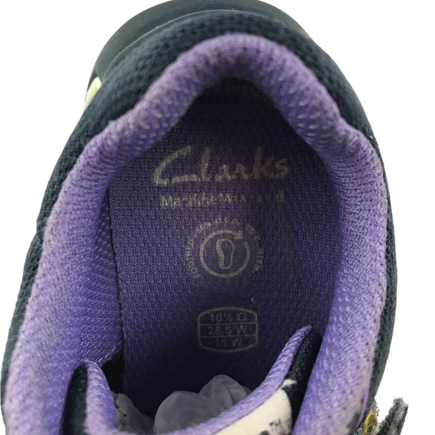 Clarks trainers shoe size 10.5 junior black and purple with laces and hook and loop strap