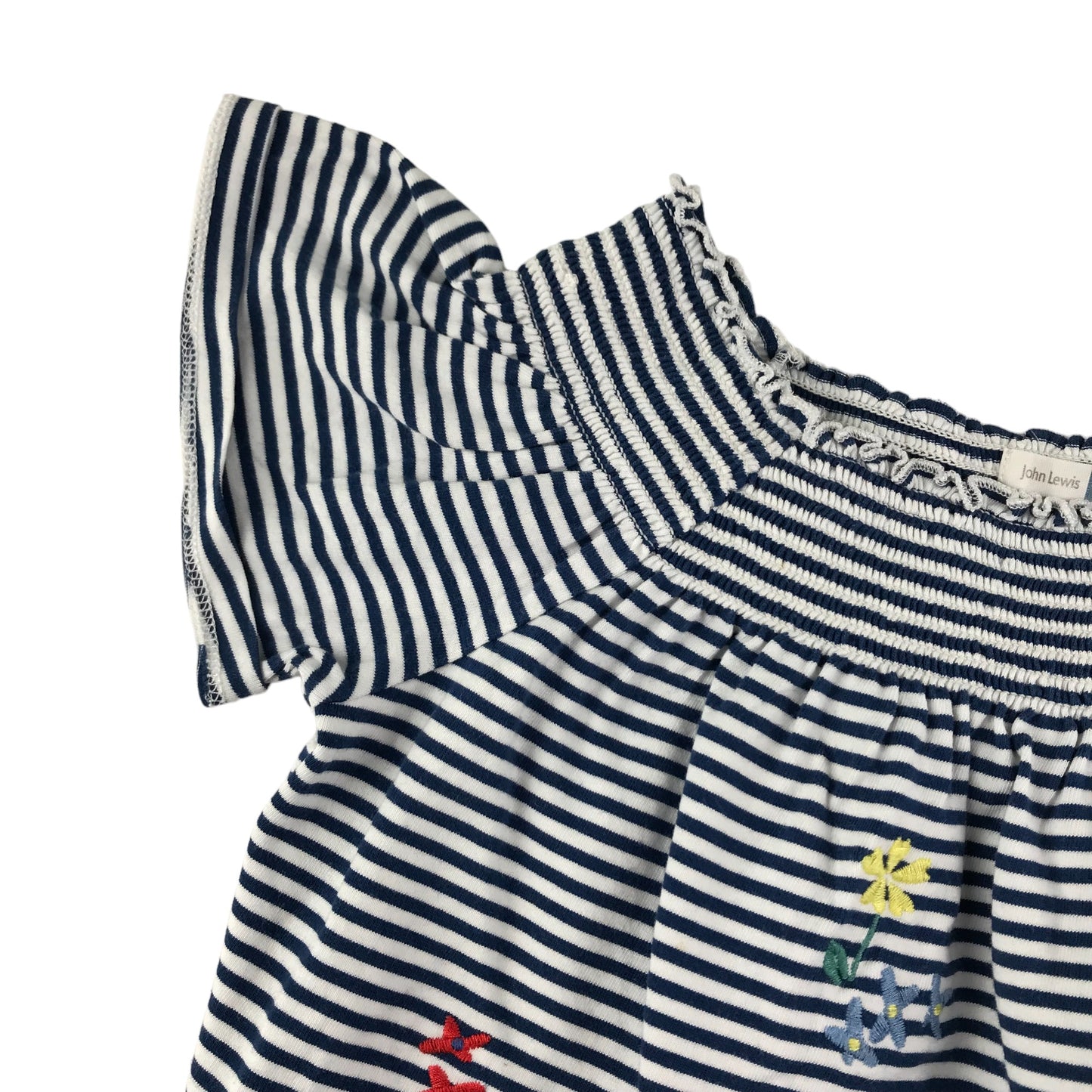 John Lewis Top Age 11 Navy and White Stripy Floral Embroidery Cotton