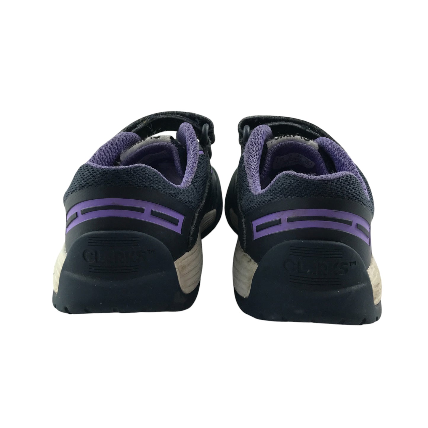 Clarks trainers shoe size 10.5 junior black and purple with laces and hook and loop strap