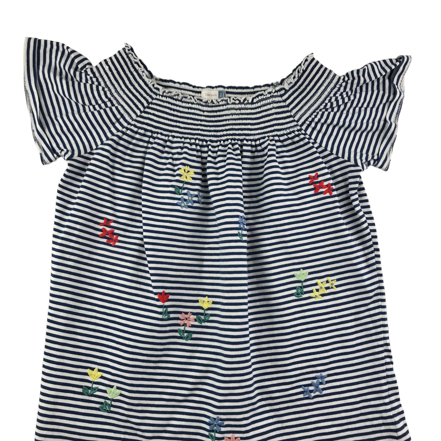 John Lewis Top Age 11 Navy and White Stripy Floral Embroidery Cotton