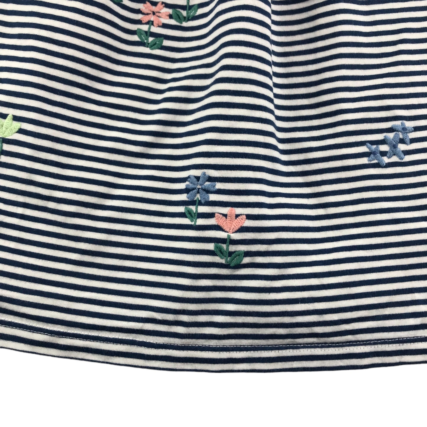 John Lewis Top Age 11 Navy and White Stripy Floral Embroidery Cotton