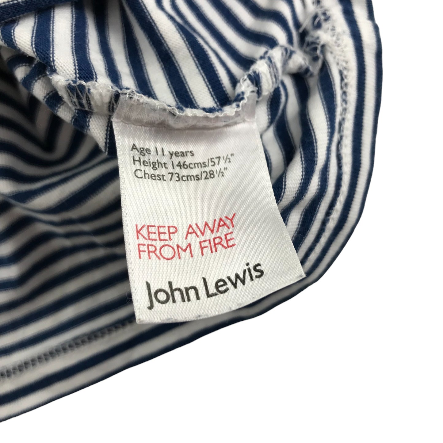 John Lewis Top Age 11 Navy and White Stripy Floral Embroidery Cotton