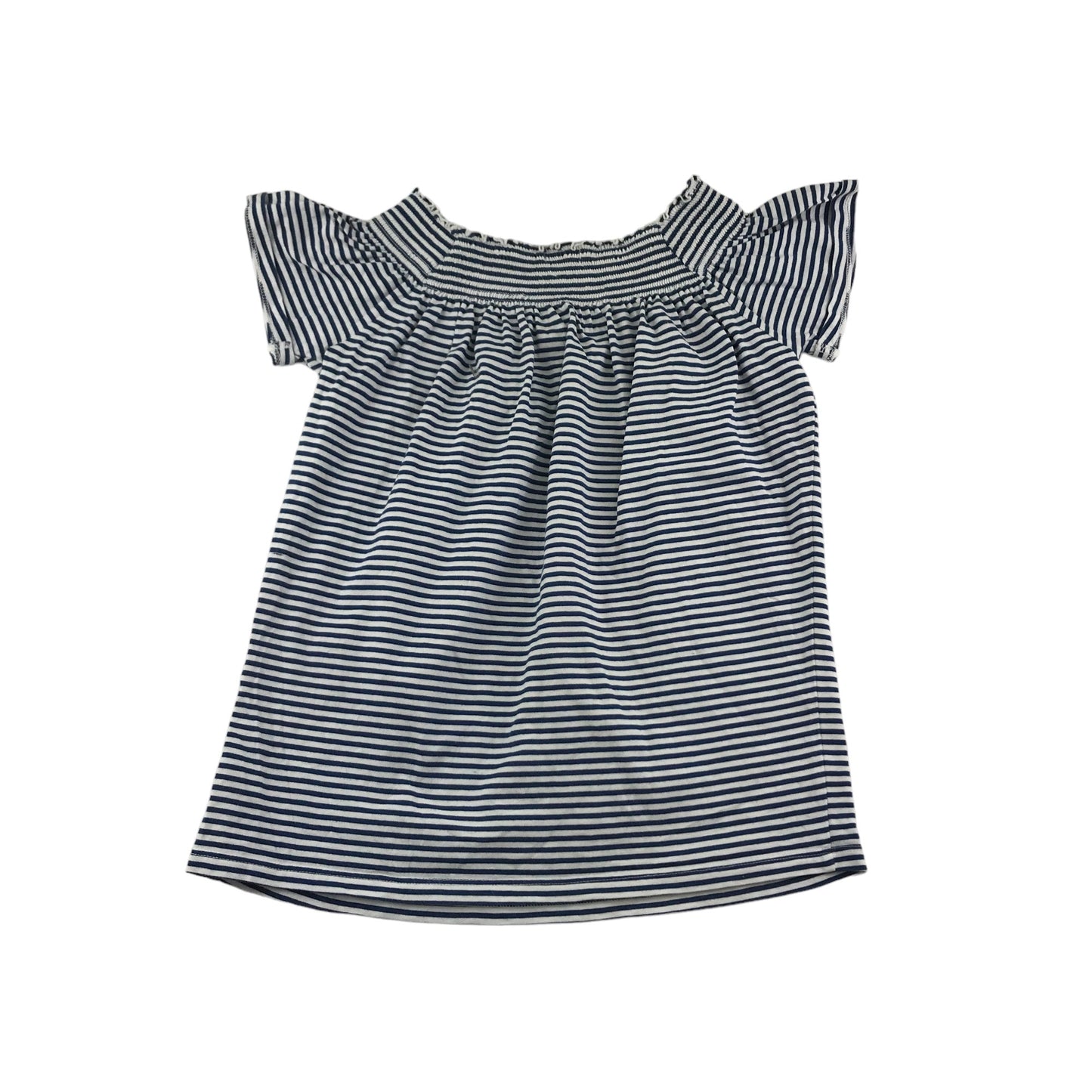 John Lewis Top Age 11 Navy and White Stripy Floral Embroidery Cotton