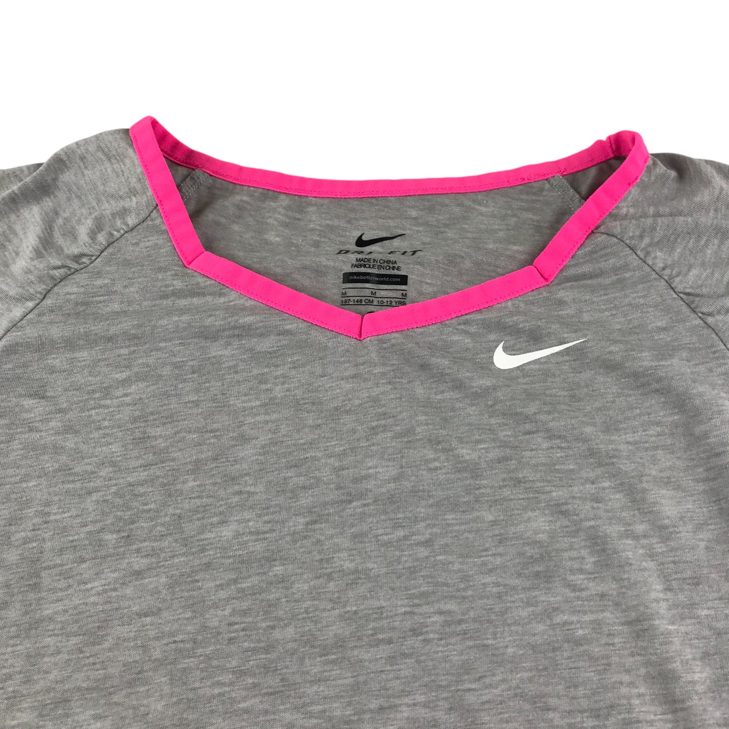 Nike sports top 10-12 years grey with pink neckline detailing